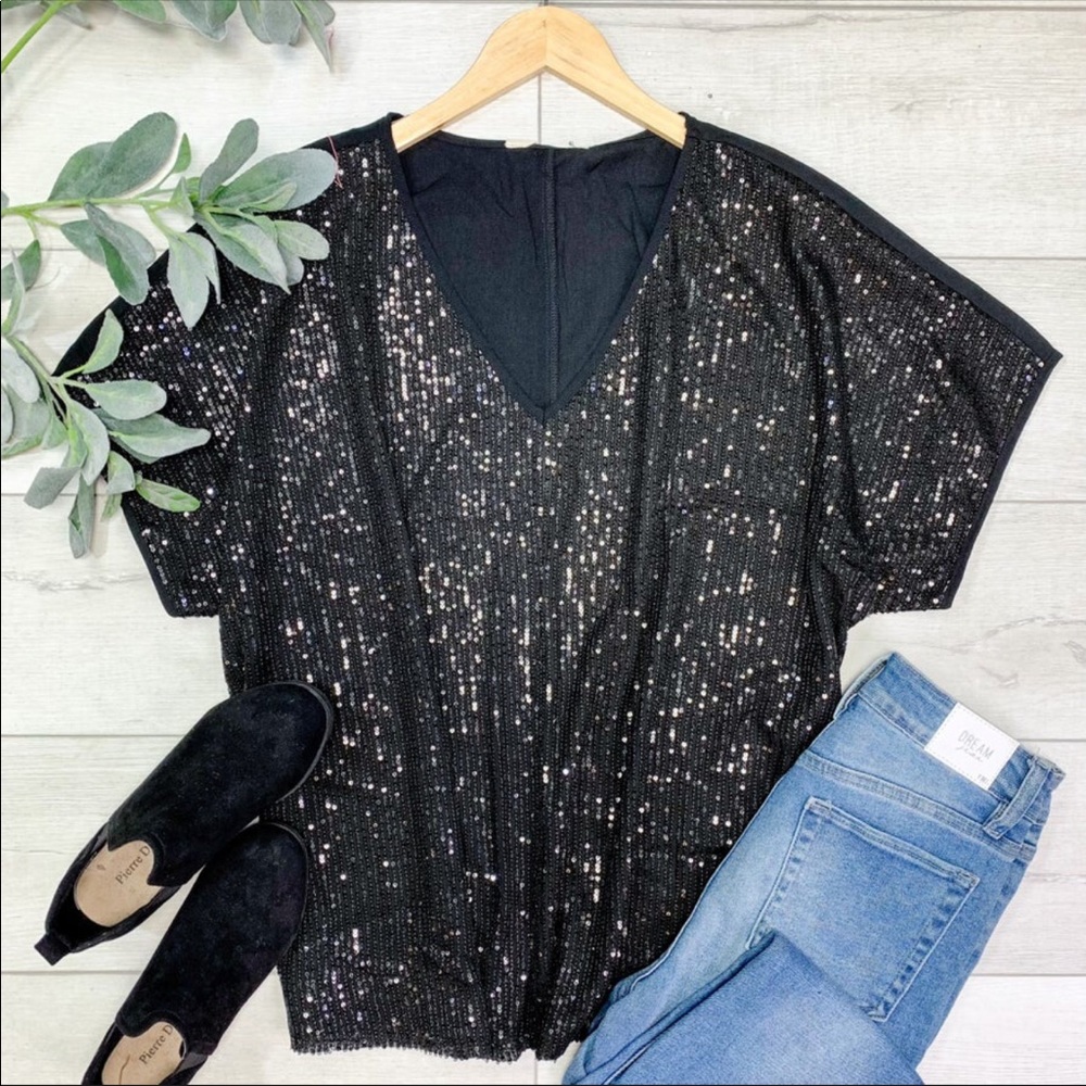 3X Black Sequin Top